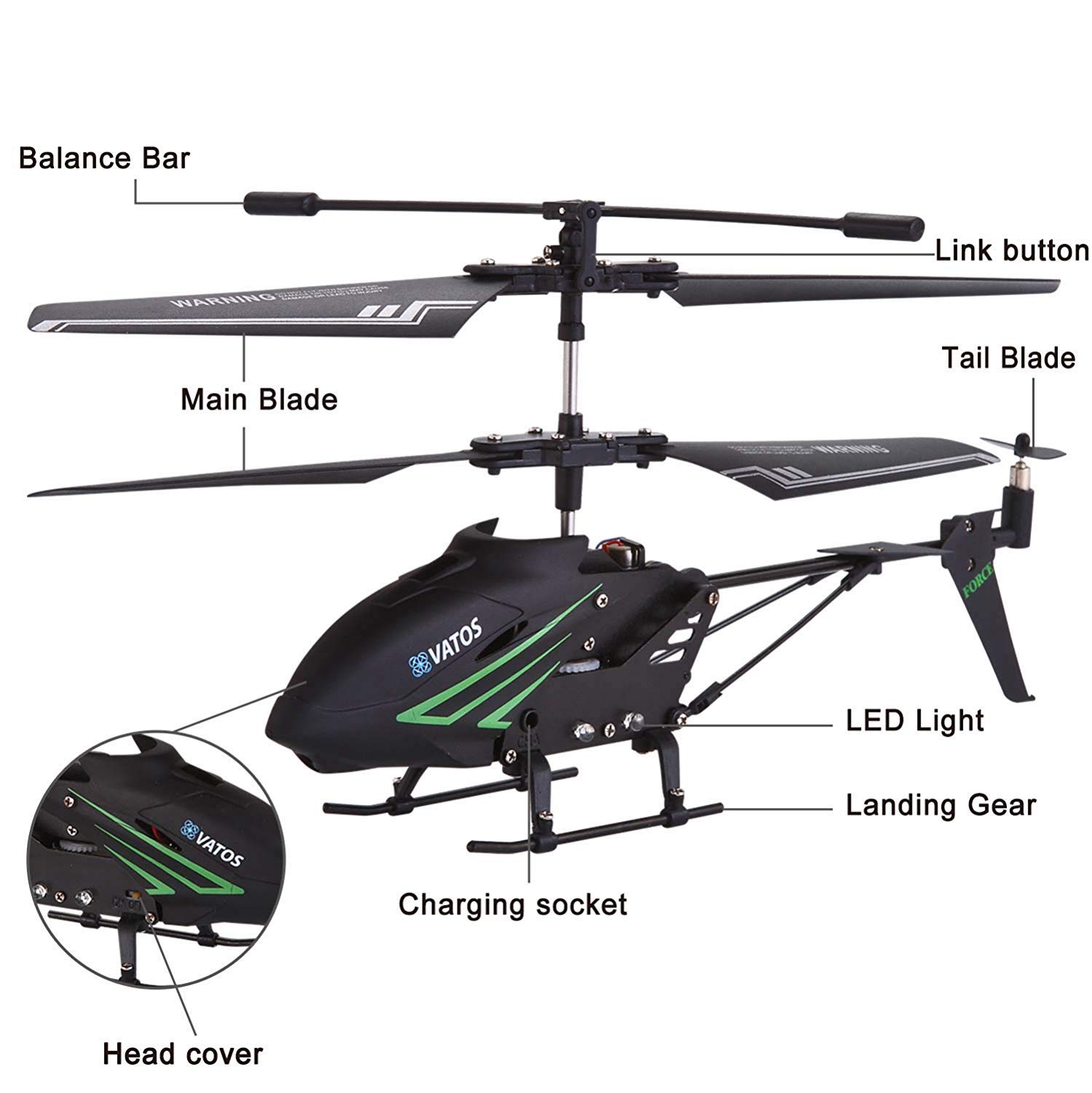 VATOS RC Helicopter, Remote Control Helicopter with Gyro and LED Light