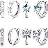 YADOCA Hypoallergenic Earrings For Girls Women Cute Kids Toddler Earrings Small Huggie Hoop Earring CZ Butterfly Star Sleeper Cartilage Earring Hoop Set 10mm