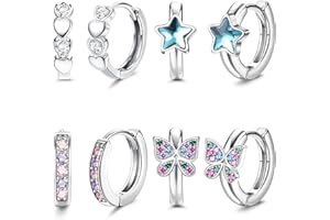YADOCA Hypoallergenic Earrings For Girls Women Cute Kids Toddler Earrings Small Huggie Hoop Earring CZ Butterfly Star Sleeper Cartilage Earring Hoop Set 10mm