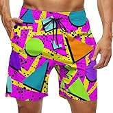 Vintage 80s Memphis Mens Beach Shorts Funny Elastic Waist Quick Dry Swim Trunks