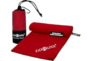 KickBlock Drummer Towel Red – 31.5 x 15.75 in Microfiber Towel – Fast-Drying, Ultra-Absorbent for Sweat & Grip – Attaches to Drum Kit – Premium Drum Accessory and Drummer Gift – Carry Bag Included