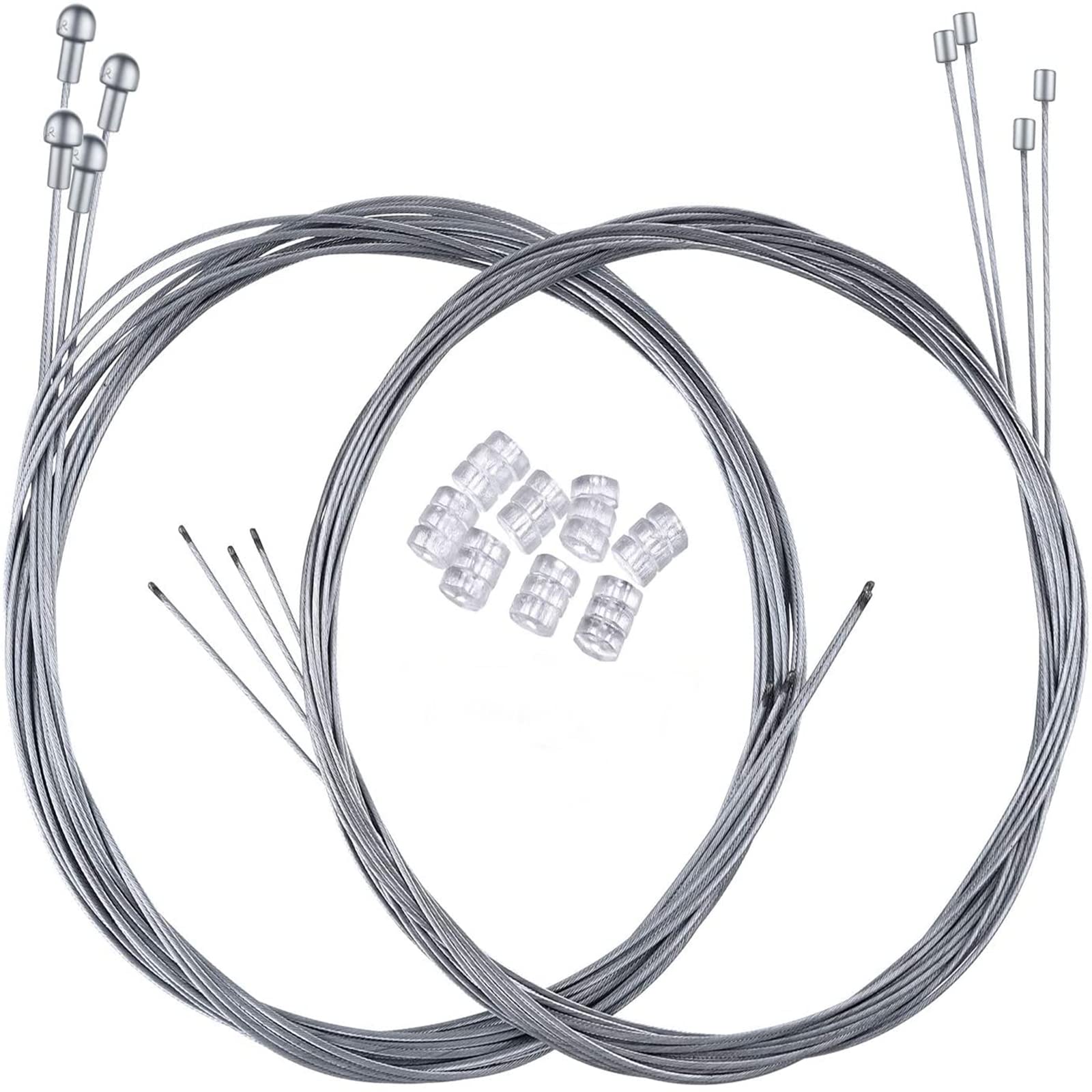 Hotop 2 Set Road Bike Brake Cable Bicycle Gear Cable Wire and Caps Set (2 Set Road Bike Brake Cable Style)