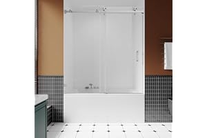 Unikoo 3/8" (10mm) Sliding Glass Shower Door for Bathtub, 56-60" W x 66" H Frameless Bathroom Door with Easy-Cleaning Coating,Brushed Nickel