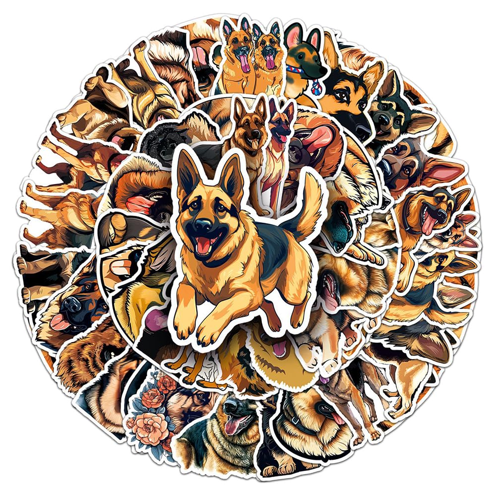 Unique German Shepherd Dog Vinyl Stickers, 50 PCS Waterproof Cartoon Animal Decals for Laptops, Scrapbooking, Journals, Notebooks, Water Bottles, Suitcases, Phones & DIY Decor