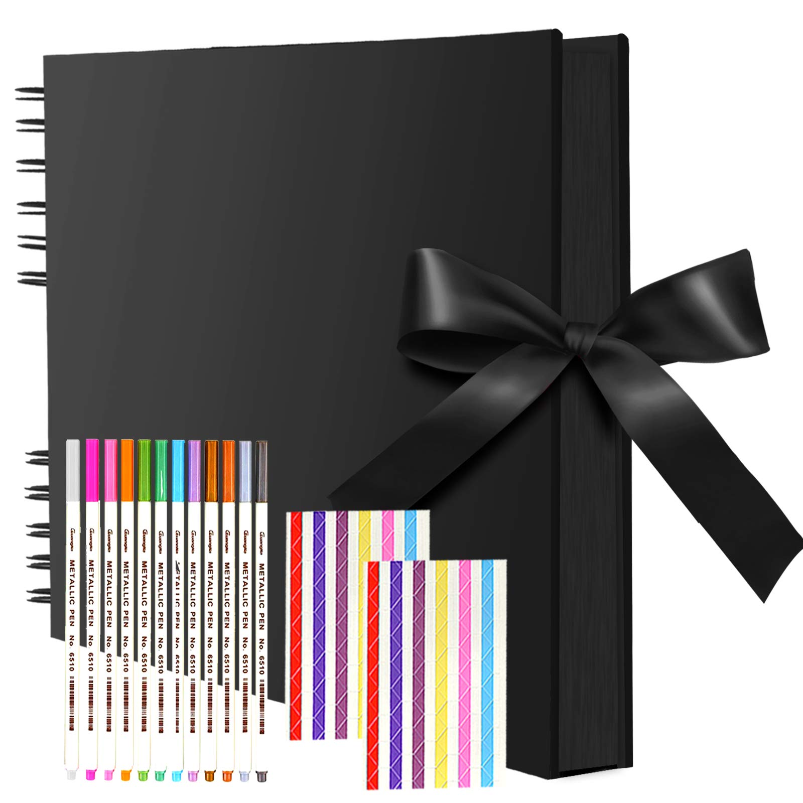 FUNVCE Scrapbook Photo Album 80 Black Pages Memory Books 11.8 x 8.2 inch A4 Craft Paper DIY Scrapbooking Photo Albums with 12 Metalic Marker Pens for Anniversary Birthday Friends Childrens Gift