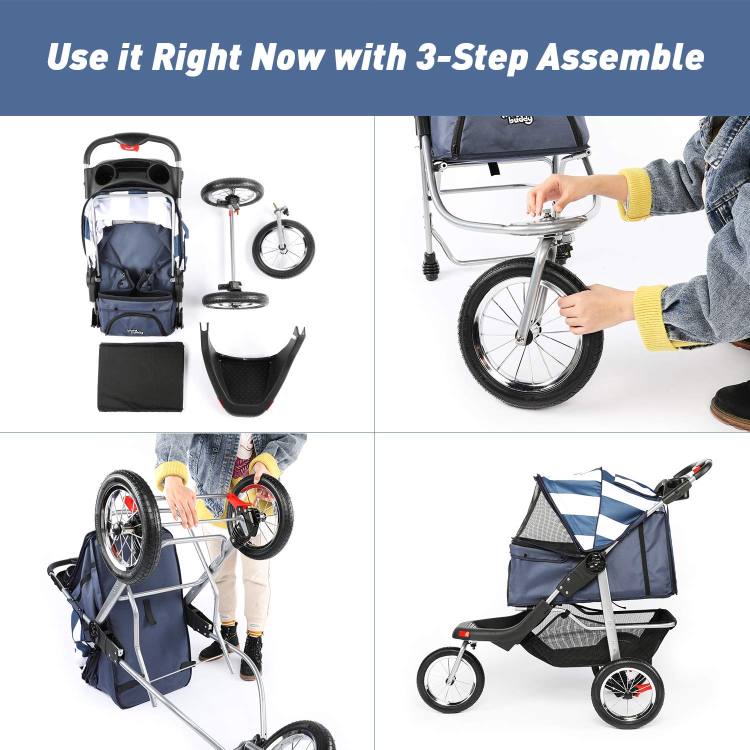 pet stroller with rubber wheels