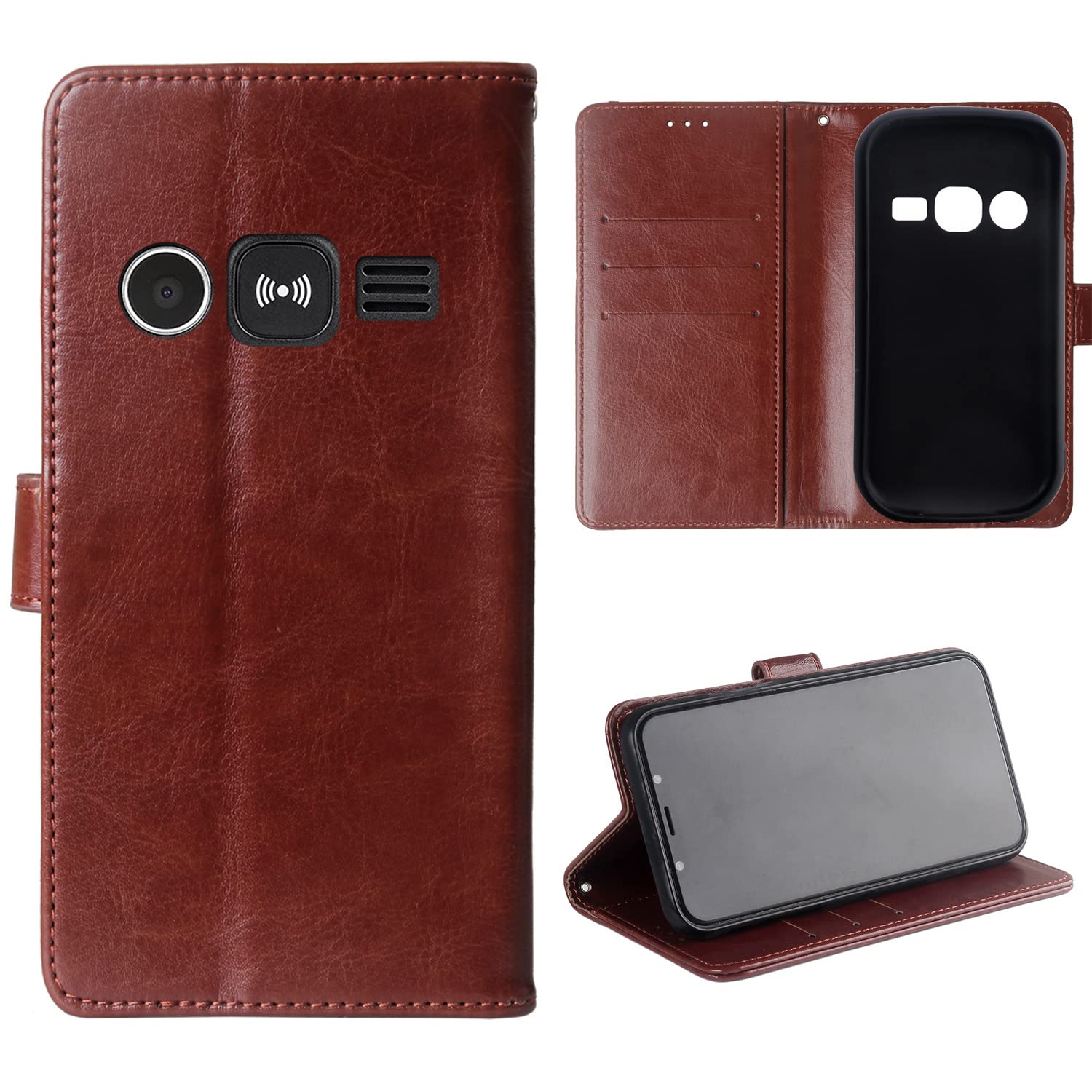 Lankashi Stand Premium Retro Business Flip Leather Case Protector Bumper For Doro 1360/1361 / 1362 2.4" TPU Silicone Protection Phone Cover Skin Folio Book Card Slot Wallet Magnetic(Brown) — image 1