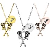 Lacrosse Necklace with Engraved Name or Number Charm, Custom Jewelry Gift for Players, Coaches, or Teams in Gold, Silver, or Rose Gold Finish