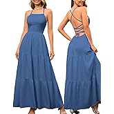 GLNEGE Women's Summer Boho Long Dresses Spaghetti Backless Lace Up Beach Dress Vacation Flowy Sundresses 2025