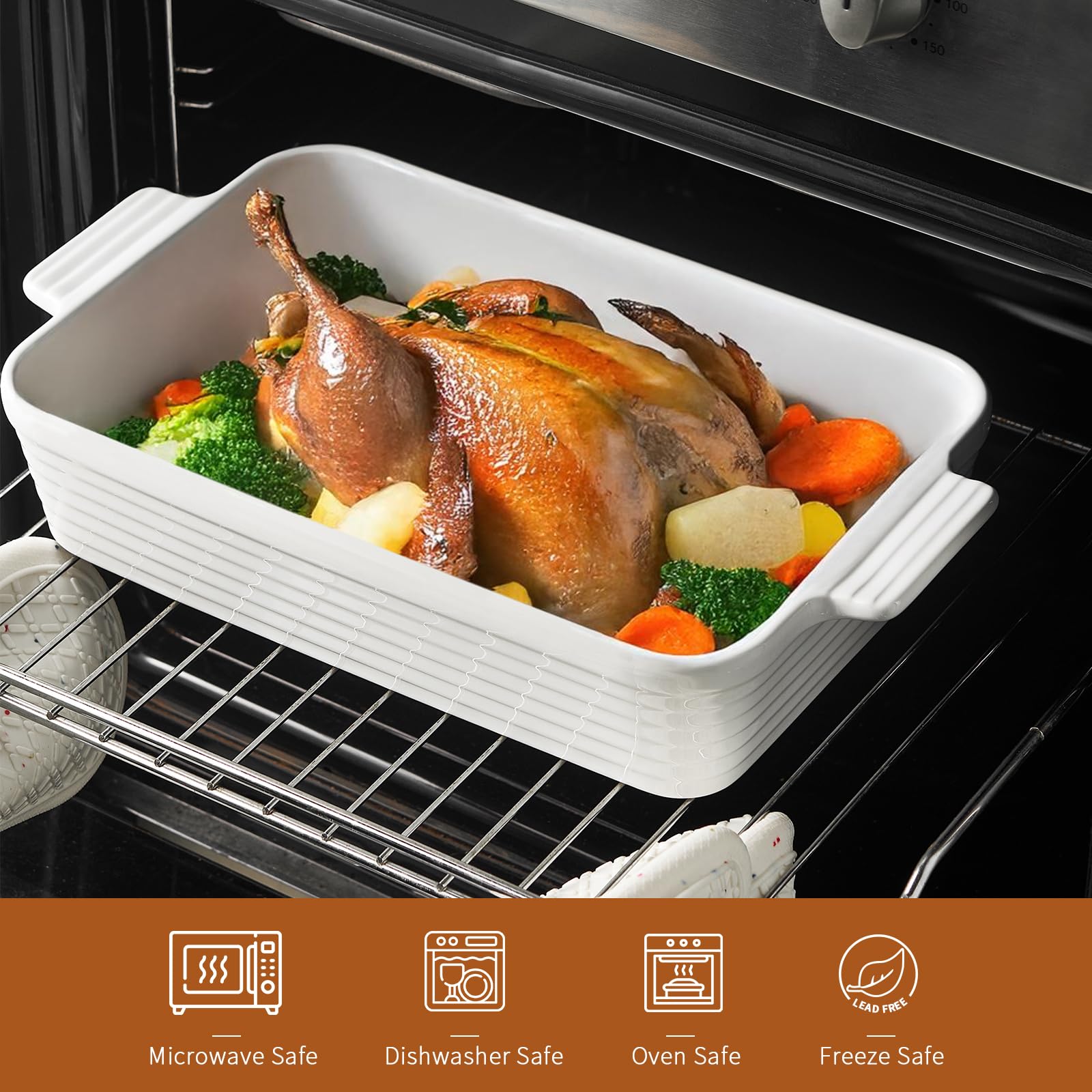 Jassceram Casserole Dishes for Oven, 4-Piece Porcelain Baking Dish, Rectangular Ceramic Bakeware Sets with Handles, Deep Lasagna Pan for Baking, 9.6