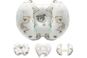 KAKIBLIN Baby Head Neck Support Pillow, 2 in 1 Banana Neck Pillow for Babies, Travel Pillow for Stroller Neck Support for Newborn, Adjustable Baby Pillow for Head (Bear)