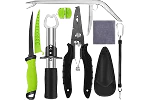 AOFUXTI Fishing Tool Kit - Fishing Pliers, Hook Remover, Fish Gripper，Fish Scale, Fish Knife, Saltwater Fishing Gear with Sharpeners, Best Gifts for Men