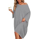 KFUBUO Plus Size Nightgowns for Women Oversized Sleep Tshirts Dress Short Sleeves Sleepwear With Pocket Fit S-5XL