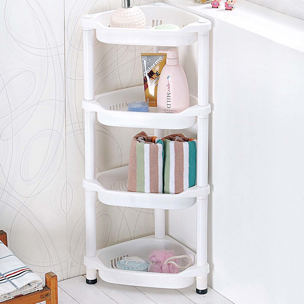 4 Tier Rust Proof White Shower Caddy Corner Shelf Kitchen Bathroom