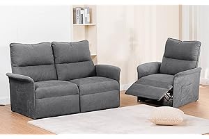 COMHOMA Power Recliner Sofa Set, Comfortable Upholstered Recliner Chairs, Couch Set with Side Pockets, Living Room Furniture Sets-3 Seaters