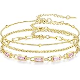 GexTyde Gold Birthstone Bracelet for Women, 18K Gold Plated Layered Jewelry Bracelet Set, Womens Dainty Stackable Bracelets Link Paperclip Chain Valentines Day Gift for Wife Her