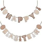 DN DECONATION Happy Easter Banner, 2-Piece Felt and Wood Hanging Sign with Bunny Egg Ornaments, Farmhouse Spring Wall Decor for Fireplace Mantel Home Party, Rustic Easter Gift & Seasonal Home Decor