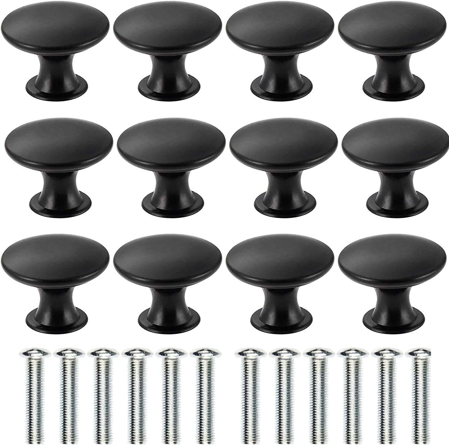 Wajade Round Drawer Knobs 12 Pack Black Cabinet Knobs Drawer Handles Pulls with Screws for Kitchen Bedroom Furniture 30mm