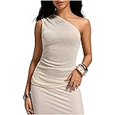 MakeMeChic Women's One Shoulder Tank Tops Ruched Knit Sleeveless Fitted Shirt