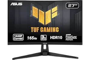 ASUS TUF Gaming VG27WQ1B 27” Curved Monitor, 1440P WQHD (2560 x 1440), 165Hz (Supports 144Hz), 1ms, Adaptive-sync/FreeSync Premium, Extreme Low Motion Blur, Eye Care, HDMI DisplayPort, HDR10