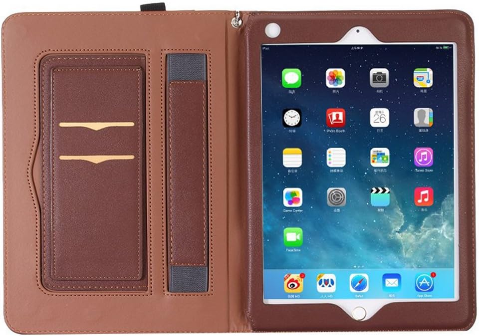 TechCode iPad Pro 12.9 2015 Case, Premium PU Leather Case Tablet Smart Stand Case Slim Fit Cover with Card Slot and Hand Strap for iPad Pro 12.9 inch 2015/2017(Dark Brown)