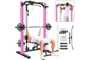 OPPSDECOR All in One Smith Machine, Multi-Functional Smith Machine Home Gym, Squat Rack with LAT-Pull Down System, Power Rack with Barbell Bar, Power Cage with Attachments Full Body Training