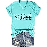 Nurse Shirts for Women Funny Registered Nurse Shirt Casual Letter Printed Short Sleeve V Neck T-Shirt Trendy Tee Tops