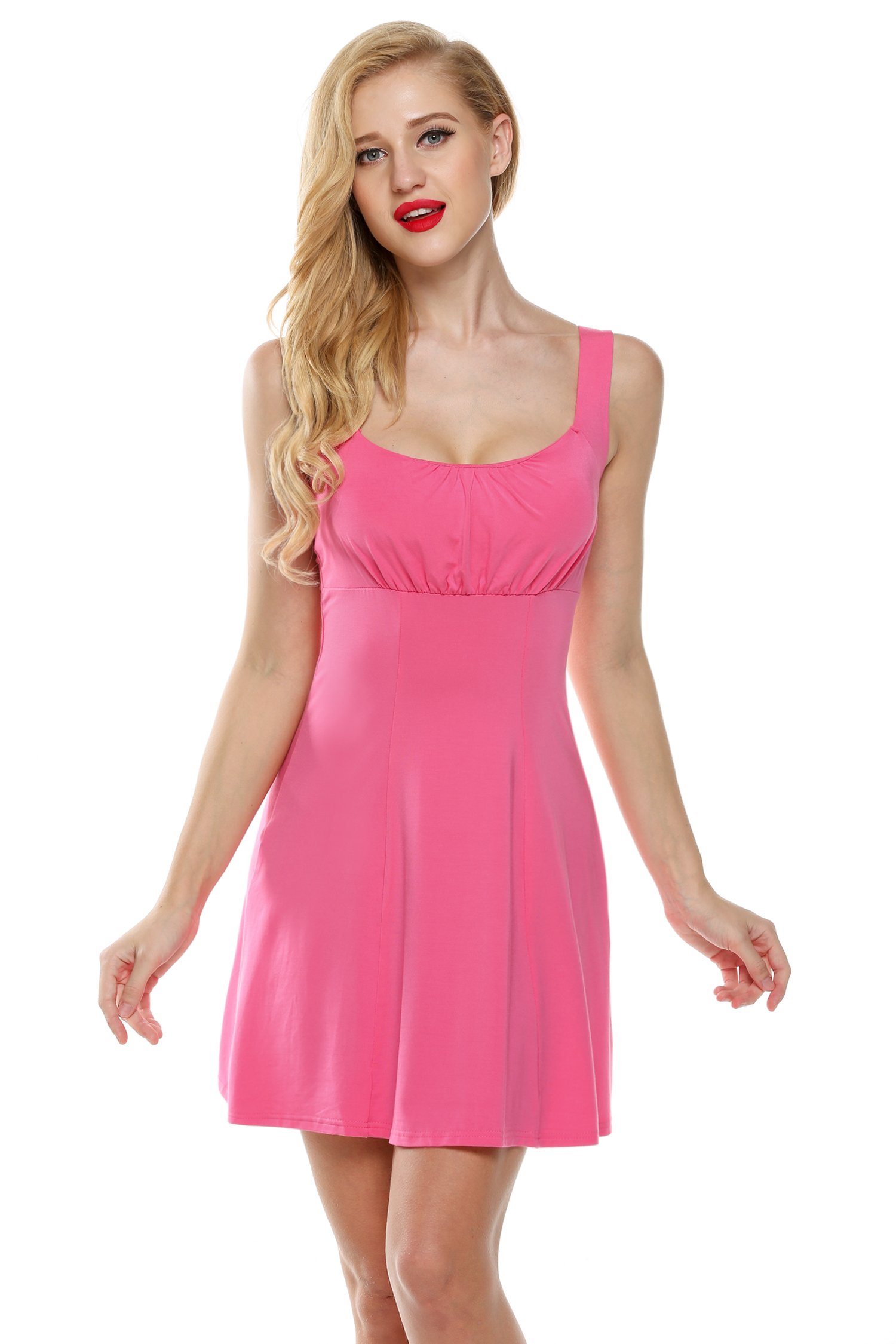 Zeagoo Women\'s Summer Casual Pleated Sleeveless Sundress A-Line Beach Dress