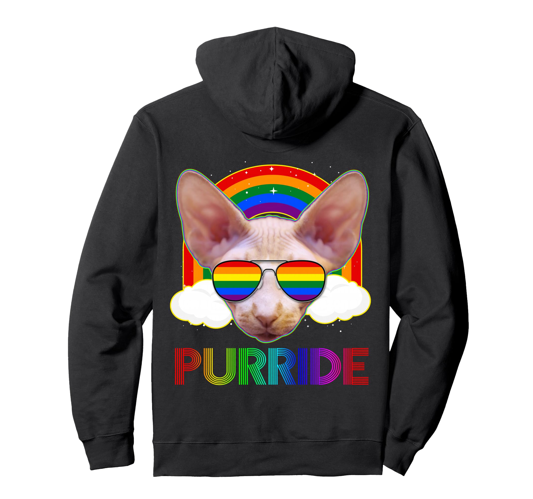 Purride Sphynx Cat Gay Pride LGBT Rainbow Flag Sunglasses Pullover Hoodie