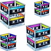 4E's Novelty Cassette Tape Bucket Centerpiece (Pack of 4) 80s Party Supplies, 90's Theme Birthday Party Decoration Cassette Tape Table Decor, Retro Hip Hop Pop Music Culture Party for Adults &amp; Kids