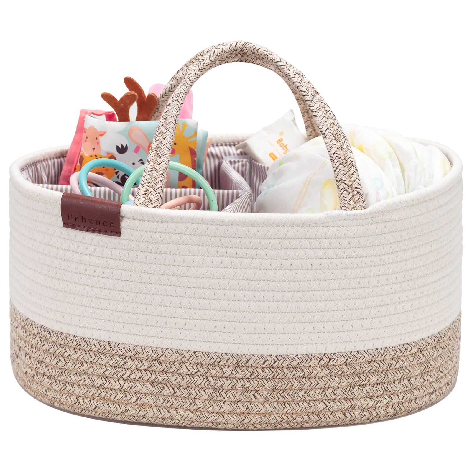 Febzoce Baby Nappy Caddy Organiser, Large Diaper Changing Bag Newborn Shower Gift Basket 44 x 28 x 20 cm, Neutral Brown