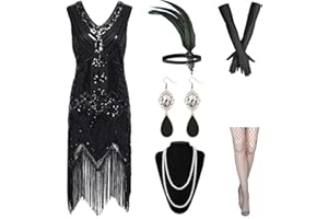 GOHOY Women's 1920S Sequin Fringed Flapper Dress with Roaring 20s Accessories