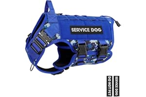 PETNANNY Tactical Dog Harness - Service Dog Harness Emotional Support Dog Vest for Medium Large Dogs, No Pull ESA Dog Vest with Hook & Loop, Working Molle Vest for Training Huntin(Navy Blue Camo,L)