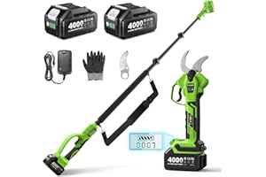 TaskStar 2-in-1 Electric Pruning Shears Cordless: 1.6" Cutting Diameter Brushless Pole Pruner - 2 x 4.0Ah Batteries, Extra SK5 Blade, 4 Cutting Modes Branches Cutter for Flower Tree Trimming