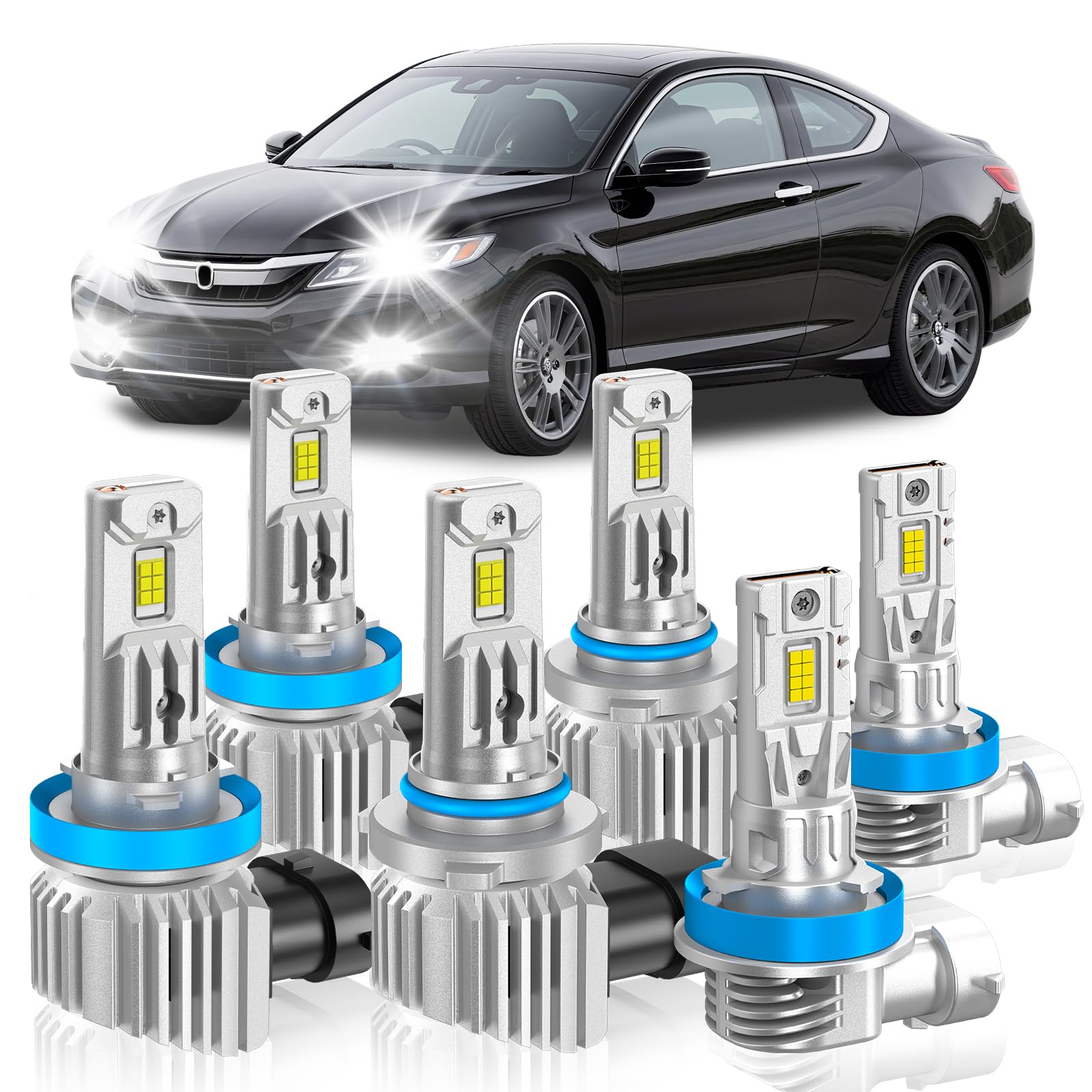 Photo 1 of GQWISCL Fit for Honda 2013-2015 Accord 2008-2012 Coupe Light Bulbs, High/Low Beam Fog Light Bulbs Combo, 800% Brightness CSP Chips, 6000K White, Efficient Heat Dissipation, Pack of 6