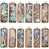 SUNNYCLUE 1 Box 12Pcs Paua Shell Charms Natural Abalone Shell Charm Gold Sea Summer Rectangle Seashell Charm for Jewelry Making Charms Supplies DIY Crafting Necklace Bracelet Earring Women Beginners
