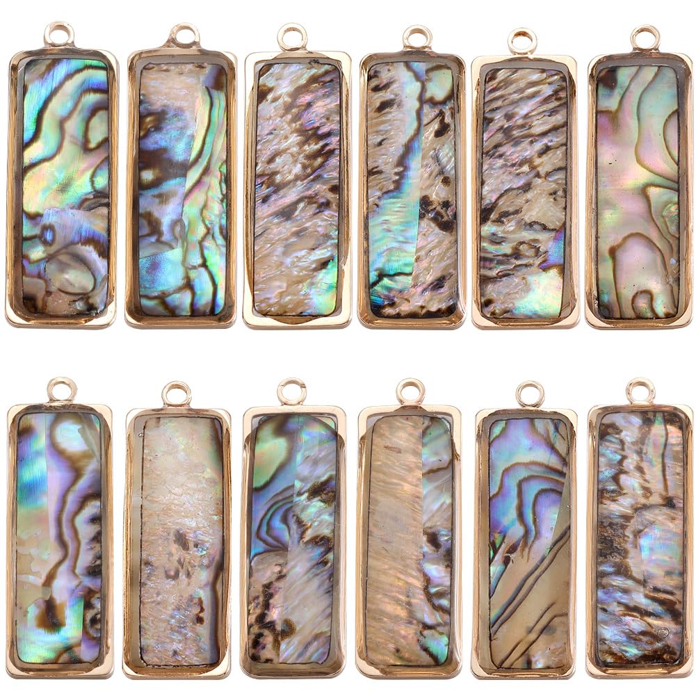 SUNNYCLUE 1 Box 12Pcs Paua Shell Charms Natural Abalone Shell Charm Gold Sea Summer Rectangle Seashell Charm for jewellery Making Charms Supplies DIY Crafting Necklace Bracelet Earring Women Beginners