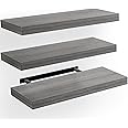 AMADA HOMEFURNISHING Floating Shelves, Wall Shelves for Bathroom/Living Room/Bedroom/Kitchen Decor, Grey Shelves with Invisible Brackets Set of 3 - AMFS07G