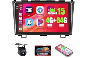 4+64GB Android 15 Car Radio for Honda CRV 2007-2011 Wireless Carplay Android Auto, Realdio 9 Inch 1280 * 720P in-Cell Touch S