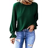 Dokotoo Long Sleeve Shirts for Women 2024 Fashion Fall Ruffle Bubble Sleeve Casual Loose Tops and Blouses