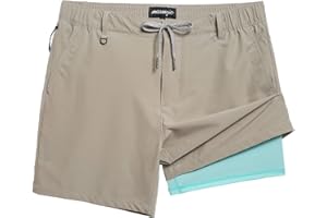 maamgic Mens Casual Shorts with Compression Liner 5/7 Inch Classic Fit Khaki Shorts