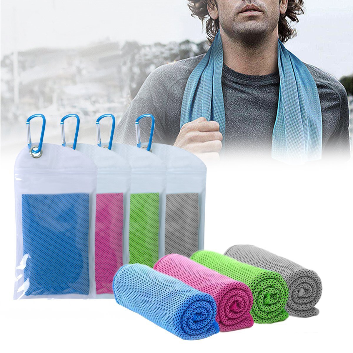 FIRSTBUY Cooling Towel for Instant Cooling Relief, Chilling Neck Wrap, ice cool snap towel, Microfiber Bandana - Chilly Towel For Golf Travel Sports Workout Fitness Gym Yoga Pilates Camping (Blue)
