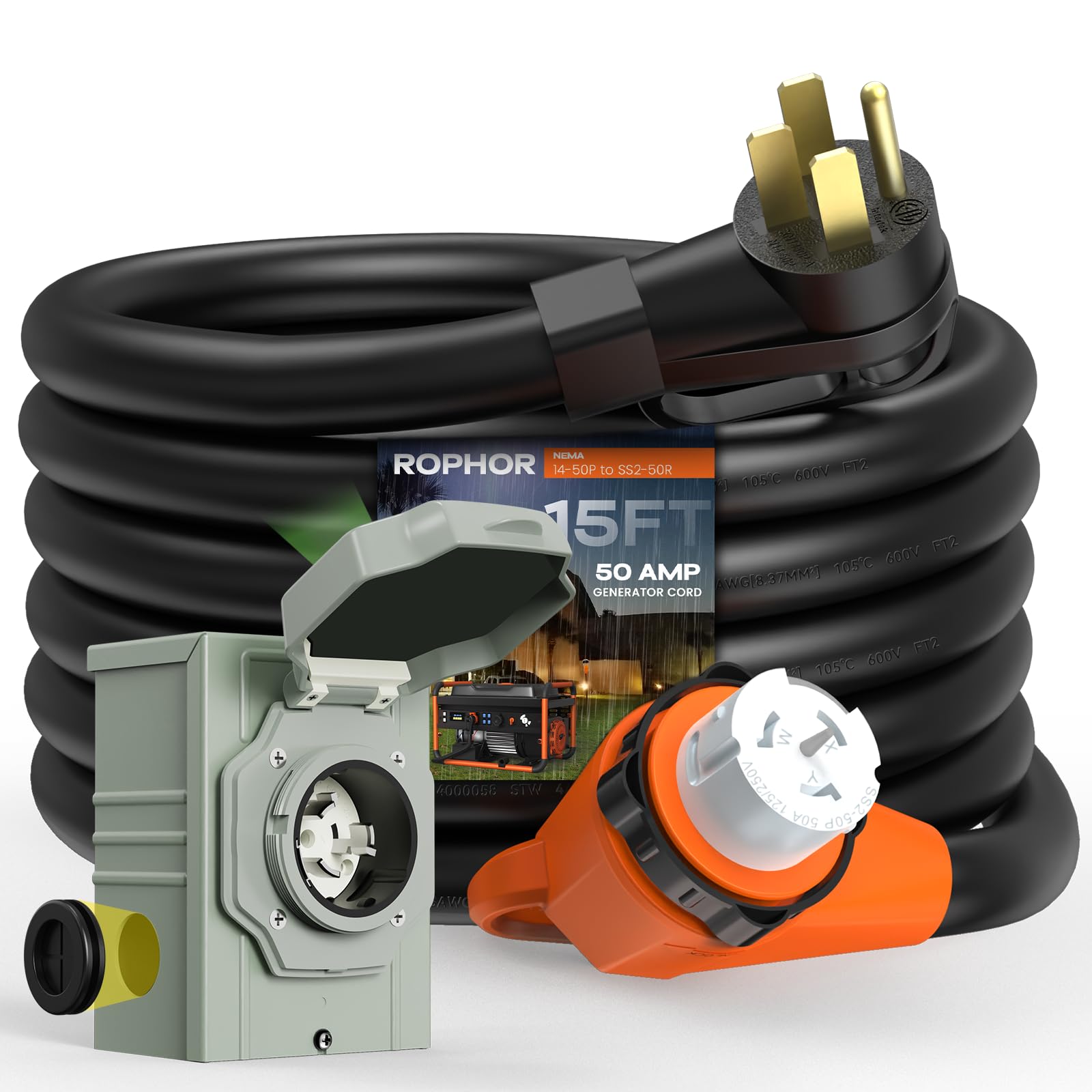 Rophor 50 Amp Generator Cord and Pre-Drilled Power