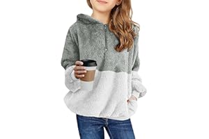 Haloumoning Girls Fuzzy Fleece Pullover Hoodies Sweatshirt Casual Loose Outwear Coat with Pockets 4-15 Years