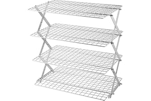 4-Tier Collapsible Baking Cooling Rack, Adjustable Spacing X-Shaped Cookie Rack for Pies, Pancakes & Pastries