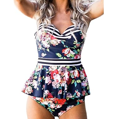 Elecenty Damen Einteiliger Bademode,Badeanzüge Reizvolle Schwimmanzug Drucken Overall Strandkleidung Frauen Monokini Bikini B