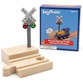 Sound Making Wooden Railroad Crossing Signal | Train Crossing Track Compatible with All Major Wooden Railway Train Track Sets | Battery-Powered Train Track Accessories Wood Layout