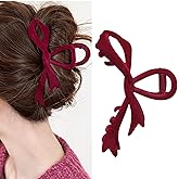 Red Velvet Hair Claw Clips for Women French Hair Clips Elegant Valentine’s Day Hair Claw Clip Burgundy Hair Clip for Girls Christmas Hair Barrettes Red Velvet Bow Vintage Hair Accessories 1Pcs