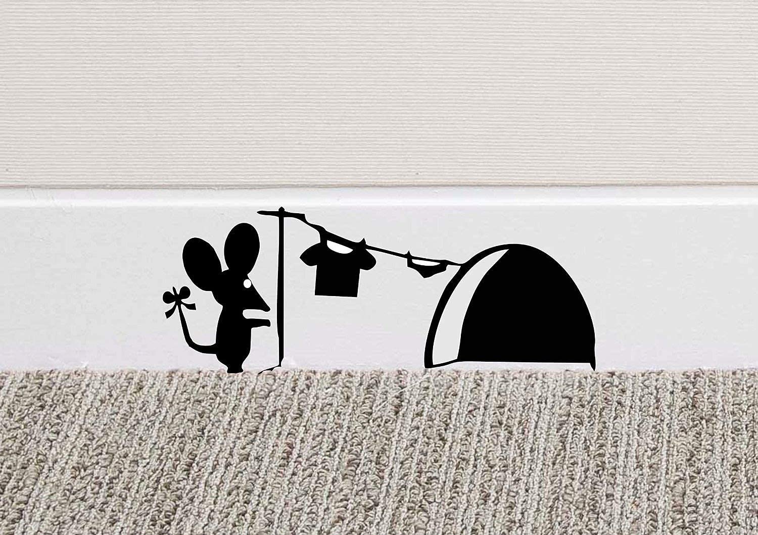Mouse Hole Wall Art Sticker | Mouse Drying Clothes Skirting Board Sticker | Funny Mouse Washing Clothes Vinyl Decal | Mice House in Wall Home Skirting Board Funny