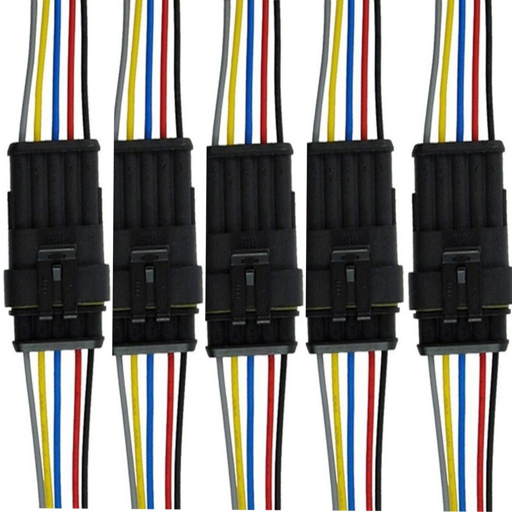 5 Kit 5 Pin Way Car Waterproof Electrical Connector Plug with Wire AWG Marine 5Pcs